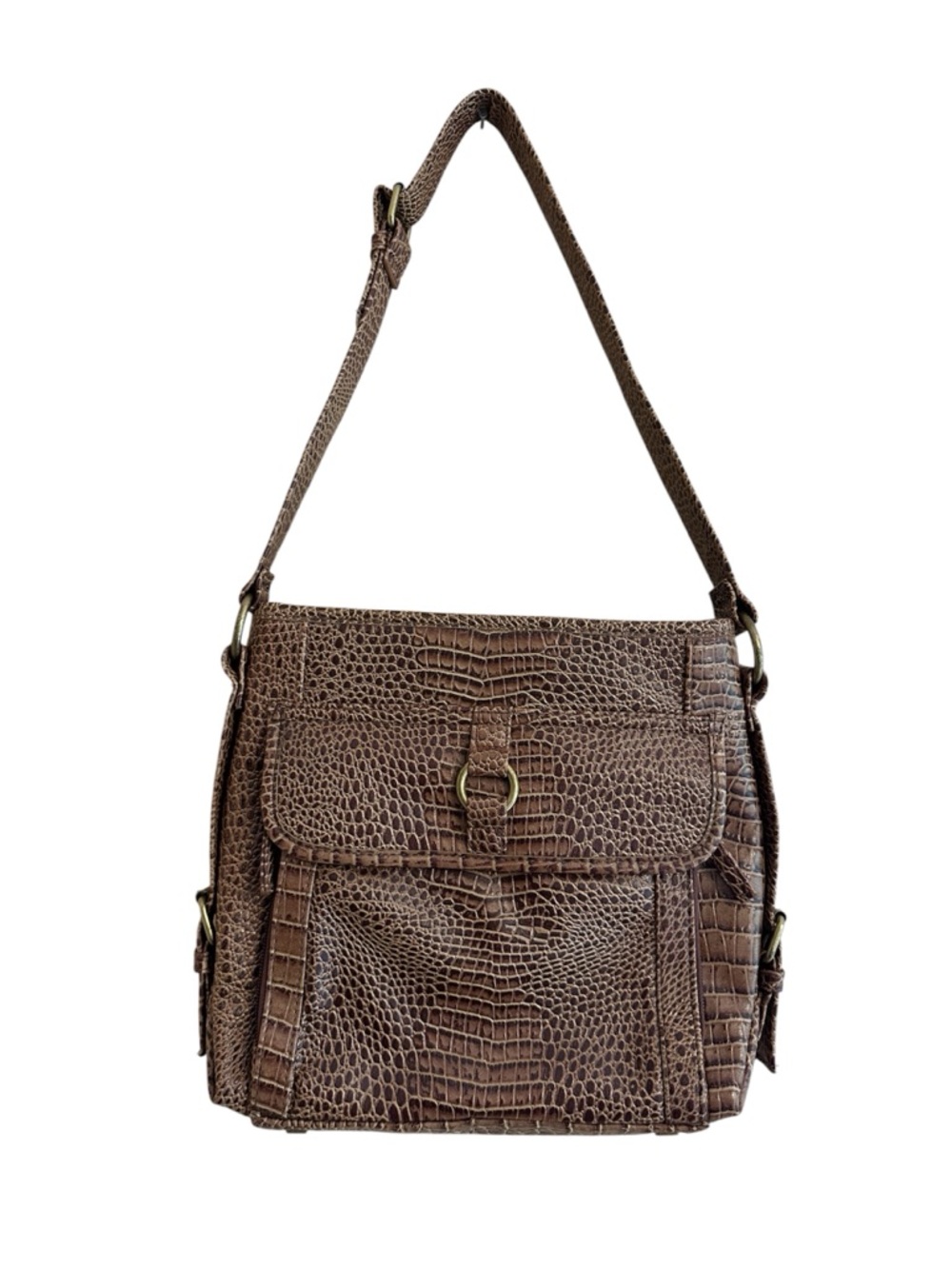 Coldwater Creek Croc-Embossed Brown Shoulder Bag